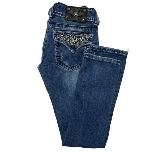 Miss Miss Women’s 28x32 Blue Denim Jeans Straight Embroidered Stretch - Picture 1 of 8